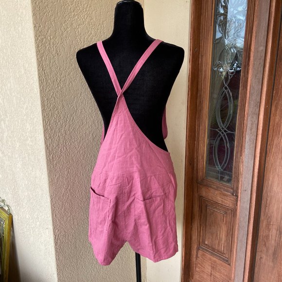 Torrid Stretch Linen Shortalls Pink Deco Rose NEW - Picture 5 of 10